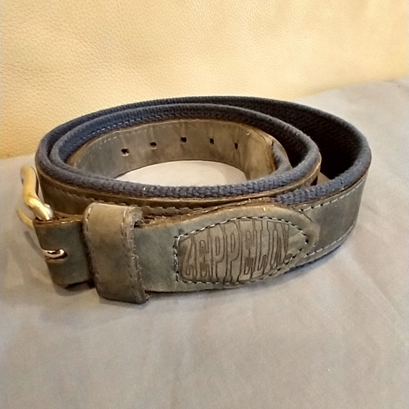 Size 40 made in USA Zeppelin Blue fabric belt with sailing nautical flags silver - Picture 2 of 7